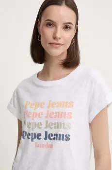 Pepe Jeans tricou din bumbac EILEEN femei, culoarea alb, PL505894 imagine