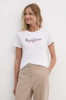 Pepe Jeans tricou din bumbac ENARA femei, culoarea alb, PL505879 imagine