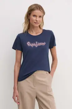 Pepe Jeans tricou din bumbac ENARA femei, culoarea albastru marin, PL505879 imagine