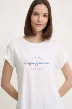 Pepe Jeans tricou din bumbac EVETTE femei, culoarea alb, PL505880 imagine