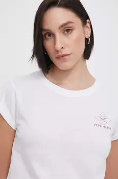 Pepe Jeans tricou din bumbac femei, culoarea alb imagine