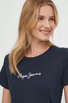 Pepe Jeans tricou din bumbac femei, culoarea albastru marin imagine