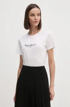 Pepe Jeans tricou din bumbac FIORE femei, culoarea alb, PL505951 imagine