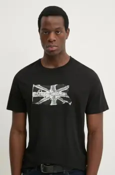 Pepe Jeans tricou din bumbac FLAG BW barbati, culoarea negru, cu imprimeu, PM509720 imagine