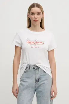 Pepe Jeans tricou din bumbac GALEY femei, culoarea alb, PL505941 imagine