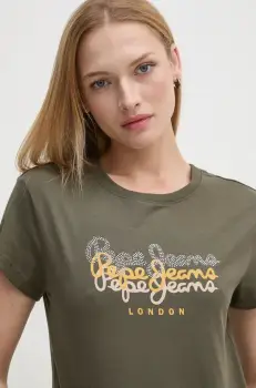 Pepe Jeans tricou din bumbac GALEY femei, culoarea verde, PL505941 imagine