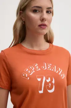 Pepe Jeans tricou din bumbac GIGI femei, culoarea portocaliu, PL505958 imagine
