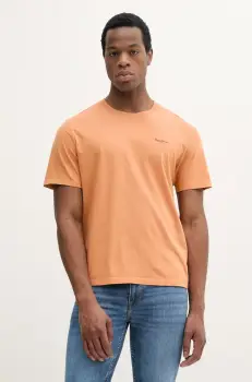 Pepe Jeans tricou din bumbac JACKO barbati, culoarea portocaliu, neted, PM508664 imagine