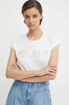 Pepe Jeans tricou din bumbac LILITH femei, culoarea alb, PL505837 imagine