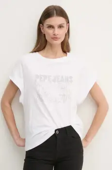 Pepe Jeans tricou din bumbac LIRA femei, culoarea alb, PL505996 imagine