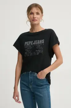Pepe Jeans tricou din bumbac LIRA femei, culoarea negru, PL505996 imagine