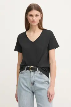 Pepe Jeans tricou din bumbac LOLLY V-NECK femei, culoarea negru, PL505999 imagine