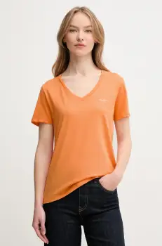 Pepe Jeans tricou din bumbac MACY V-NECK femei, culoarea portocaliu, PL506051 imagine