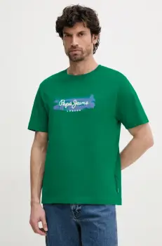 Pepe Jeans tricou din bumbac PICTHON barbati, culoarea verde, cu imprimeu, PM509782 imagine