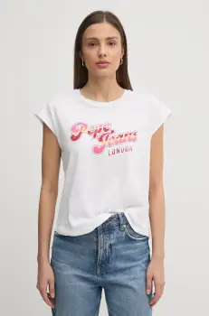 Pepe Jeans tricou din bumbac ROSALIE femei, culoarea alb, PL506033 imagine