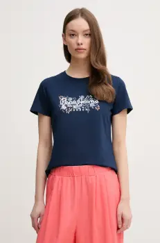 Pepe Jeans tricou din bumbac ROSALIND femei, culoarea albastru marin, PL506034 imagine