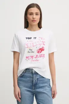 Pepe Jeans tricou din bumbac ROXANE femei, culoarea alb, PL506045 imagine