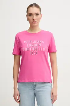Pepe Jeans tricou din bumbac RUBY femei, culoarea roz, PL506027 imagine
