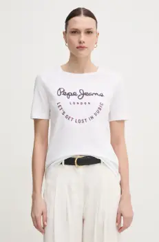 Pepe Jeans tricou din bumbac RUMER femei, culoarea alb, PL506072 imagine