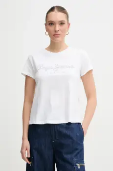 Pepe Jeans tricou din bumbac RYLEIGH femei, culoarea alb, PL506014 imagine
