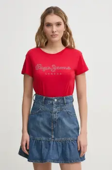 Pepe Jeans tricou din bumbac RYLEIGH femei, culoarea rosu, PL506014 imagine