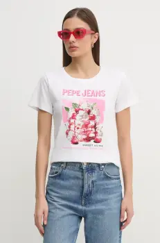 Pepe Jeans tricou din bumbac RYOKO femei, culoarea alb, PL506069 imagine