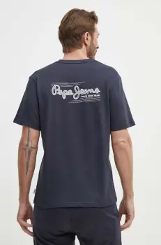 Pepe Jeans tricou din bumbac SINGLE CLIFORD barbati, culoarea albastru marin, cu imprimeu, PM509367 imagine