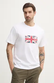 Pepe Jeans tricou din bumbac UNION TEE barbati, culoarea alb, cu imprimeu, PM509790 imagine