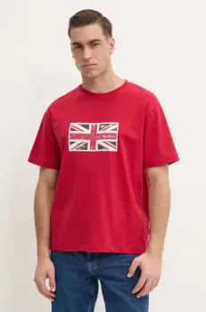 Pepe Jeans tricou din bumbac UNION TEE barbati, culoarea rosu, cu imprimeu, PM509790 imagine