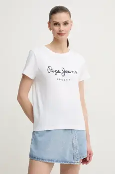 Pepe Jeans tricou din bumbac VAL femei, culoarea alb, PL506028 imagine