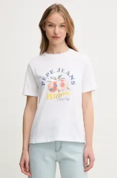 Pepe Jeans tricou din bumbac VENUSA femei, culoarea alb, PL506056 imagine