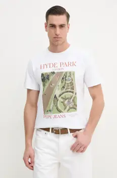 Pepe Jeans tricou DUSTER FRONT TEE barbati, culoarea alb, cu imprimeu, PM509778 imagine