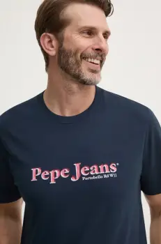Pepe Jeans tricou SOMERS TEE barbati, culoarea albastru marin, cu imprimeu, PM509649 imagine