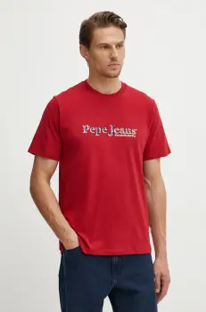 Pepe Jeans tricou SOMERS TEE barbati, culoarea rosu, cu imprimeu, PM509649 imagine