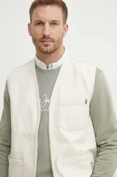 Pepe Jeans vesta de blugi ELM UTILTY GILET barbati, culoarea bej, de tranzitie, PM402999 imagine