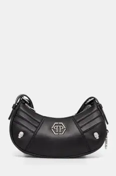 Philipp Plein geanta de mana din piele amestecata cu matase culoarea negru, AADA WBA2027 PLE075N imagine