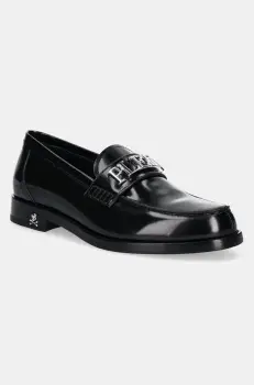 Philipp Plein mocasini de piele Plein Lettering barbati, culoarea negru, USB0013 PLE010N 02 imagine