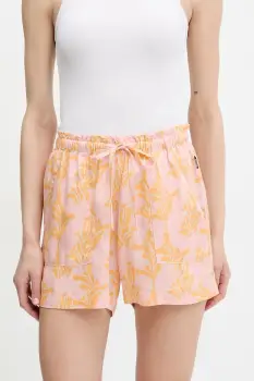 Picture pantaloni scurti Milou culoarea portocaliu, cu imprimeu, high waist, WSH0108 imagine