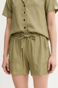 Picture pantaloni scurti Milou culoarea verde, uni, high waist, WSH0099 imagine