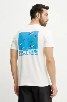 Picture tricou din bumbac Simon Bailly 1 culoarea bej, cu imprimeu, MTS1251 imagine