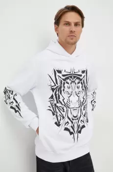 PLEIN SPORT bluza barbati, culoarea alb, cu gluga, cu imprimeu imagine