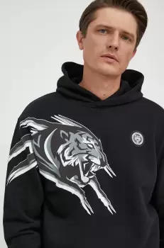 PLEIN SPORT bluza barbati, culoarea negru, cu gluga, cu imprimeu imagine