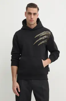 PLEIN SPORT bluza barbati, culoarea negru, cu gluga, cu imprimeu, SAEC MJB3588 STE001N imagine