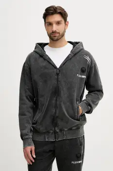 PLEIN SPORT hanorac de bumbac culoarea negru, cu gluga, cu imprimeu, FAEC MJB3742 SJY001N imagine