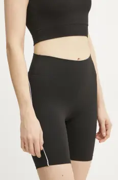 PLEIN SPORT pantaloni scurti femei, culoarea negru, uni, high waist, SAEC WJT2036 STE003N imagine