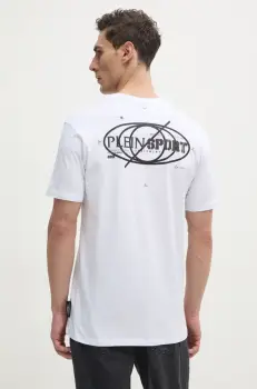 PLEIN SPORT tricou barbati, culoarea alb, cu imprimeu, SAEC MTK8012 STE001N imagine