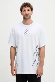 PLEIN SPORT tricou din bumbac culoarea alb, cu imprimeu, FAEC MTK8358 STE001N imagine