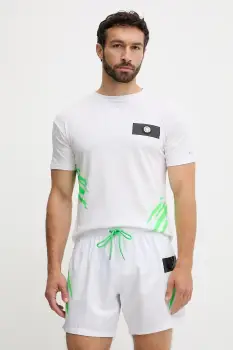 PLEIN SPORT tricou din bumbac culoarea alb, cu imprimeu, PS25MTS02 imagine