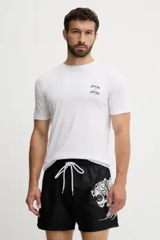 PLEIN SPORT tricou din bumbac culoarea alb, cu imprimeu, PS25MTS08 imagine