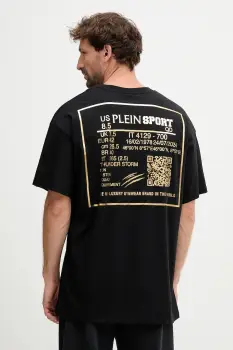 PLEIN SPORT tricou din bumbac culoarea negru, cu imprimeu, FAEC MTK8362 STE001N imagine